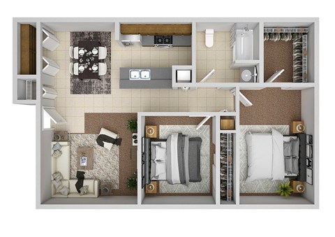 Floor plan for 2 beds, 1 bath, 928 sqft